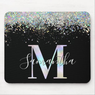 Mousepad Macrolimus Glitter Holográfico Faux Monograma Irid