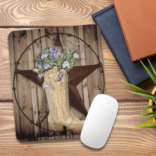 Mousepad madeira de celeiro rústico flor silvestre caubói c