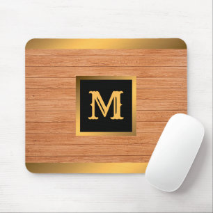 Mousepad Madeira Dourada de luxo Monograma Moderno