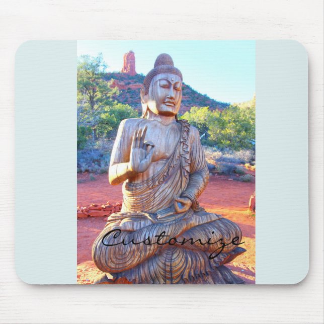 Mousepad Madeira esculpida sentada na estátua de Buda (Frente)