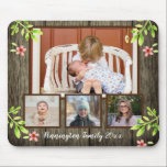 Mousepad Madeira russa e Watercolor Floral 4 Foto<br><div class="desc">Quatro mouse colagem de fotos com textura de fundo de madeira rústica e flores de aquarela. Fácil de mudar o texto e as fotos no modelo para torná-lo seu.</div>