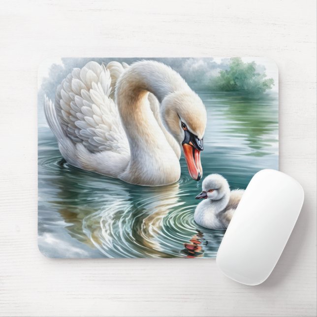Mousepad Mãe Cisne Com Filhote (Com mouse)