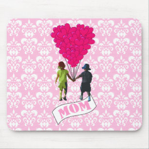 Mousepad Mãe, crianças com balões em forma de coração