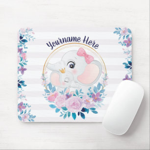 Mousepad Mãe e Elefante Bebês, cor-de-rosa, coroa