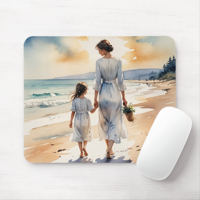 Mousepad Mãe e Filha Caminhando na Praia (Com mouse)