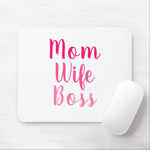 Mousepad Mãe Esposa Chefe rosa, branco, script personalizad