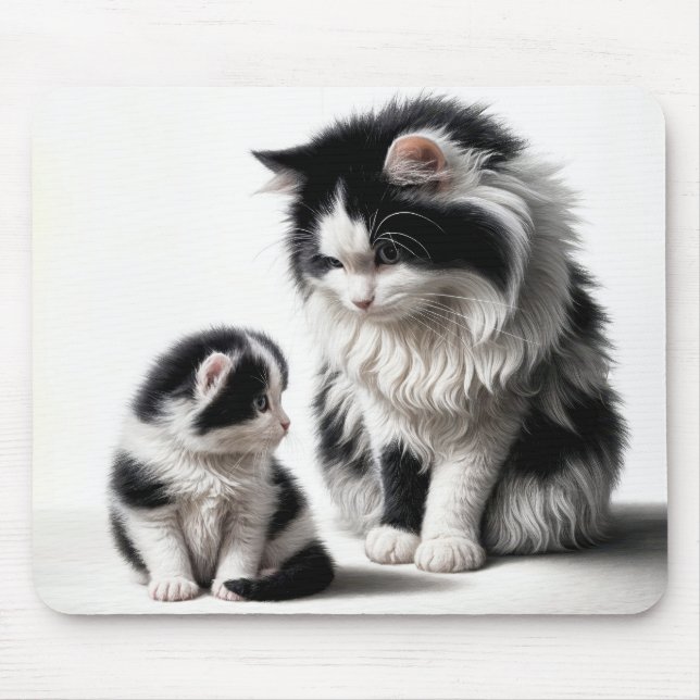 Mousepad Mãe Gato e Gatinho em Branco (Frente)