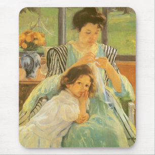 Mousepad Mãe jovem costurando por Mary Cassatt, Arte Vintag