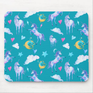 Mousepad Magical Unicorn Pattern Watercolor Design