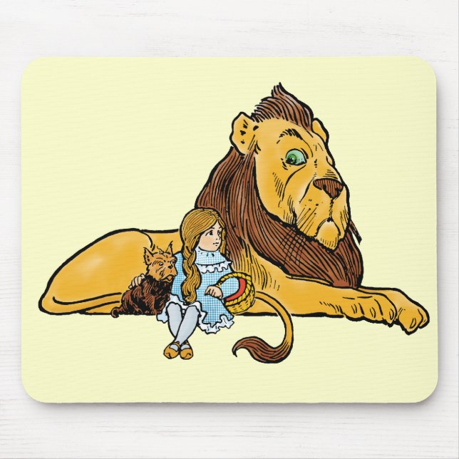 Mousepad Mágico Vintage de Oz, Dorothy e Toto com Leão (Frente)