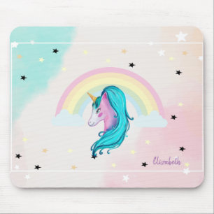 Mousepad Magnética Watercolor Unicorn, arco-íris, estrelas
