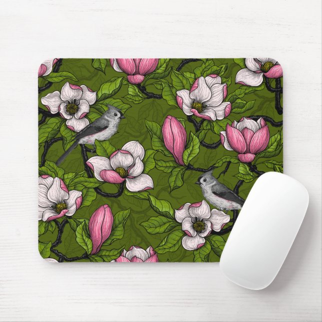 Mousepad Magnólia florescente e pássaro 2 (Com mouse)
