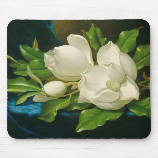 Mousepad Magnolias gigantes em um pano veludo azul (Frente)