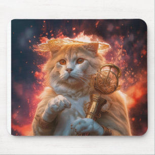 Mousepad Mago Gato Com Cajado Mágico Em Meio às Chamas