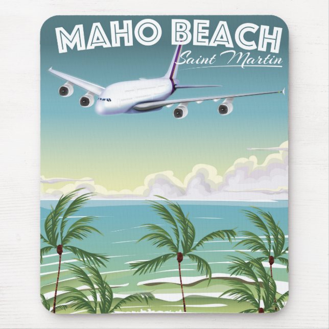Mousepad Maho Beach Santo Martin plane poster (Frente)