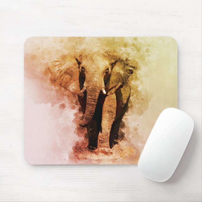 Mousepad Maiestoso Elefante Africano Andando Aquarela Mascu (Com mouse)