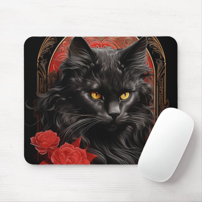 Mousepad Maine Coon cat com flores (Com mouse)