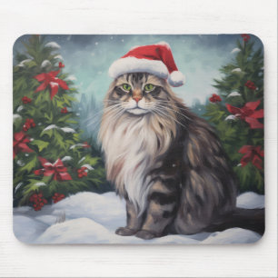 Mousepad Maine Coon Cat no Natal da Neve