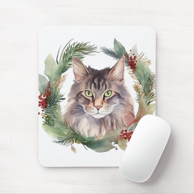 Mousepad Maine Coon Cat Wreath Festivo Kitten (Com mouse)