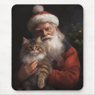 Mousepad Maine Coon com Papai Noel Natal Festivo