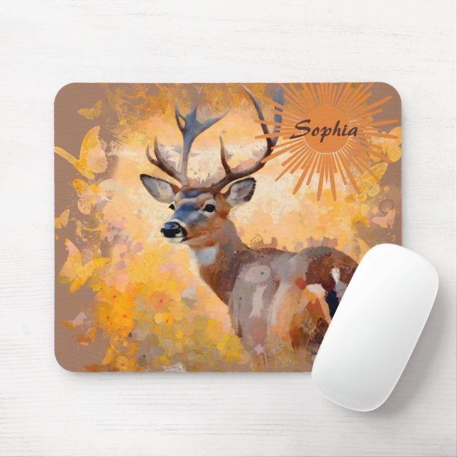 Mousepad Majestic Deer in a Field of Wildflowers (Com mouse)