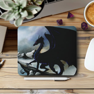 Mousepad Majestosas Montanhas da Fantasia Negra do Dragão S