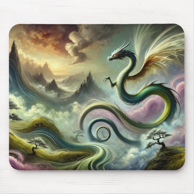 Mousepad Majestoso Dragão Celestial Sobre Montanhas de Fant (Frente)