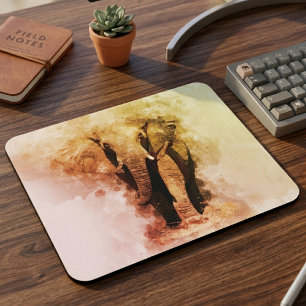 Mousepad Majestoso Elefante Africano Macho Andando Aquarela