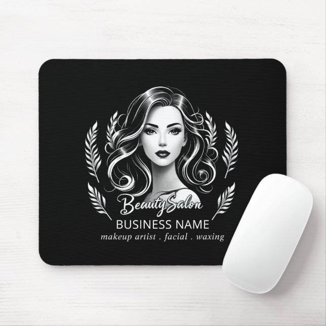 Mousepad Makeup Artist Hair Stylist Modern Black White Dour (Com mouse)