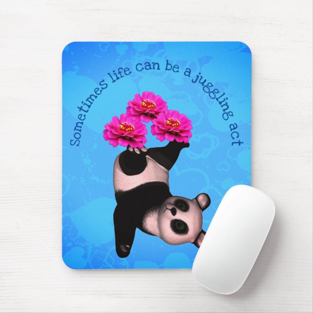 Mousepad Malabarizando Urso Panda E Flores Inspiracionais (Com mouse)