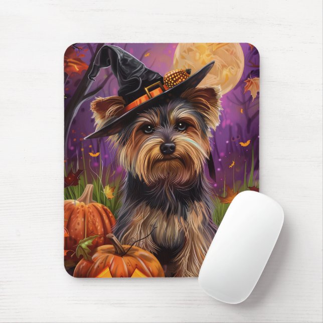 Mousepad Malandro Biewer Terrier Halloween Witch E Pumpkin (Com mouse)