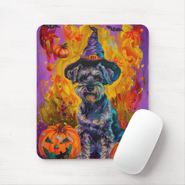 Mousepad Malandro Schnauzer Feiticeira De Halloween E Abóbo (Com mouse)