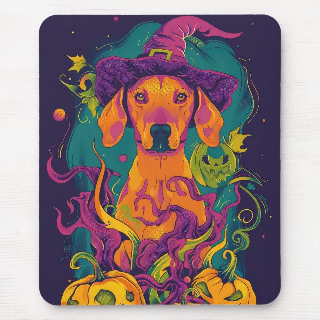 Mousepad Malandro Vizsla Halloween Bruxelles E Pumpkin (Frente)