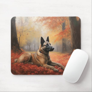 Mousepad Malinoi belga no outono deixa cair inspiração