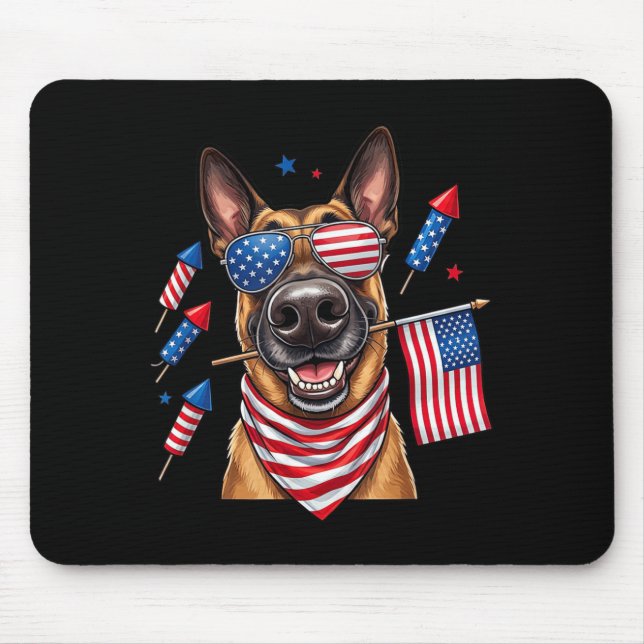 Mousepad Malinois Belga Bandeira Americana EUA Dia da Memór (Frente)