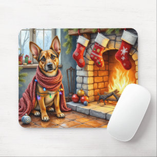 Mousepad Malinois Belga Lareira com Luzes de Natal