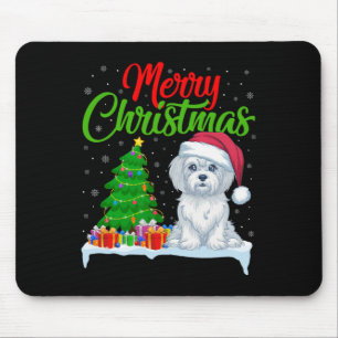 Mousepad Maltês Árvore de Natal Luz Xmas Cão Maltês