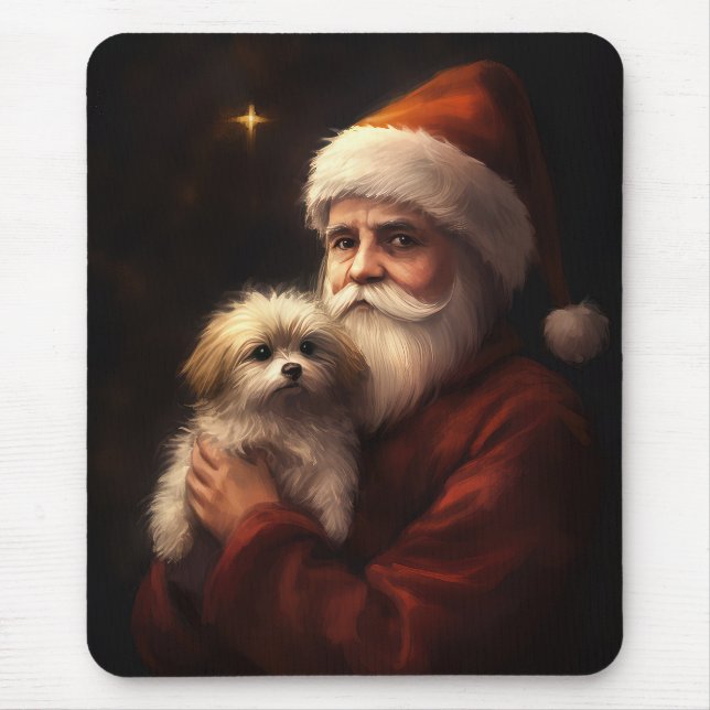 Mousepad Maltês com Papai Noel Natal Festivo (Frente)