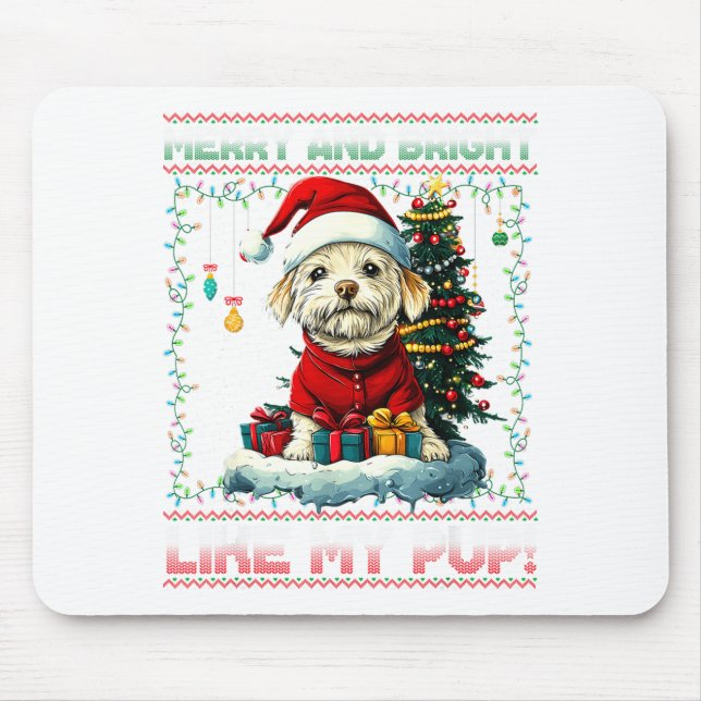 Mousepad Maltese Christmas Tree Lights Decorations Dog Love (Frente)