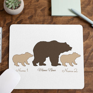 Mousepad Mama Urso Personalizada Com 2 Nomes de Filhos Pres