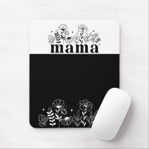 Mousepad Mamãe Flor Silvestre Minimalista Preto e Branco
