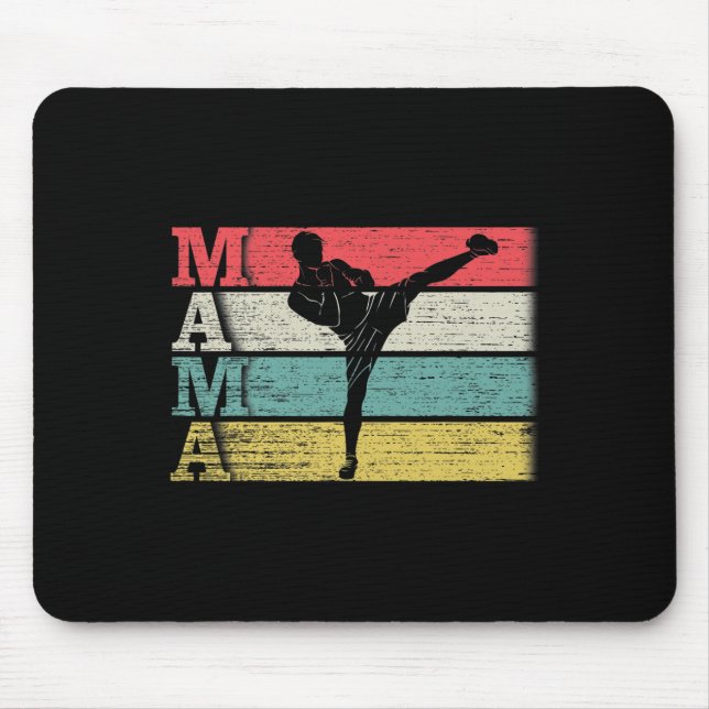 Mousepad Mamãe Kickboxing Vintage Retro Silhueta de Kickbox (Frente)
