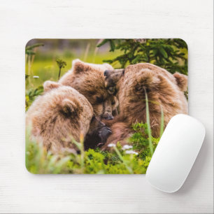 Mousepad Mamãe urso cuidando de seus dois filhotes, Lago Cl