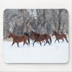 Mousepad Manada de Cavalos Correndo na Neve de Inverno