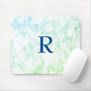 Mousepad Mâncer Abstrato azul branco monograma branco azul