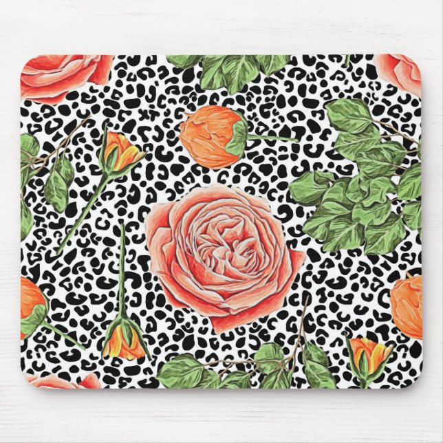 Mousepad Manchas-leopardo Prato Floral Laranja (Frente)