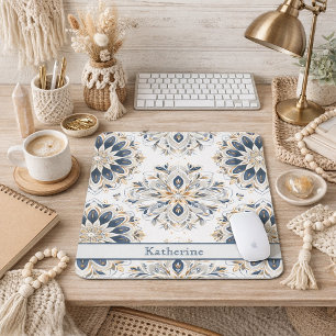 Mousepad Mandala Azul Marinho Dourado Elegante Personalizad