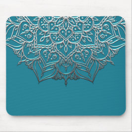 Mousepad Mandala Azul Turquesa e Prata Elegante Minimal Mar