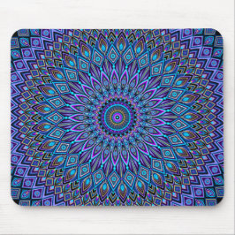 Mousepad Mandala Boho Blue Teal Purple Pavão Dourado Magia