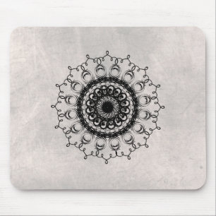 Mousepad Mandala Damask Black and White Yoga Art Elegante